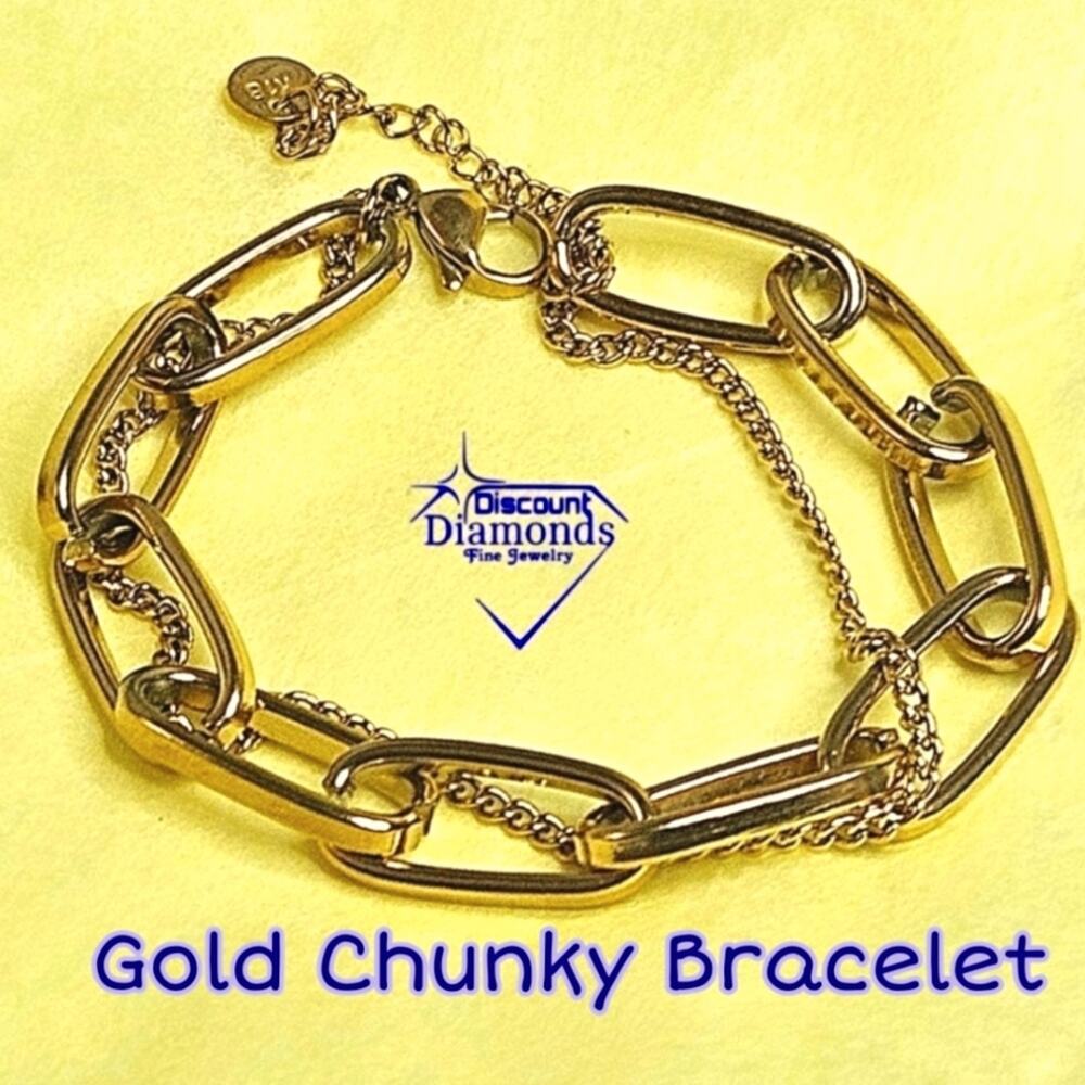 Double Chain Link Bracelet on 14K Yellow Gold over 925 Sterling Silver